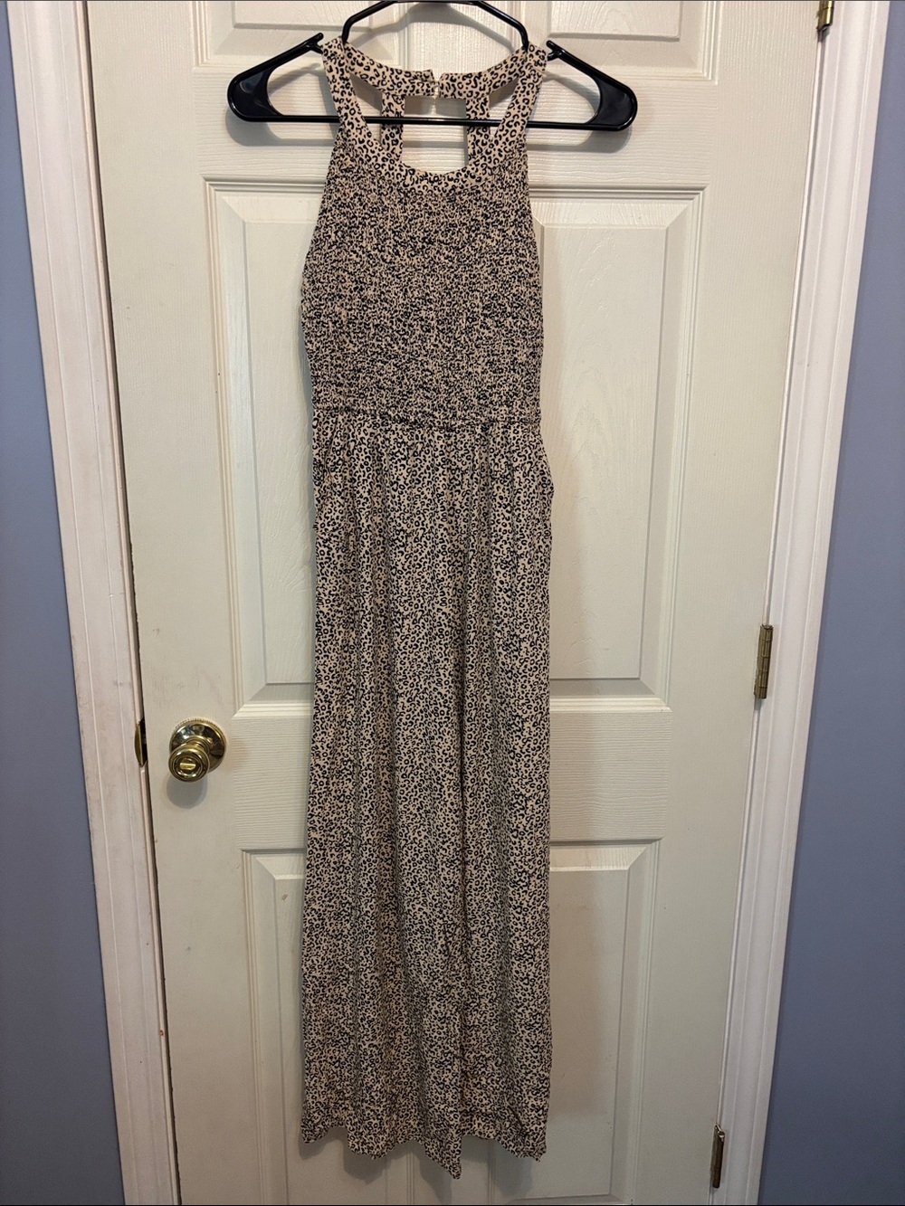 Jessica Simpson Leopard Print Halter Jumpsuit Wide Leg Smocked Small